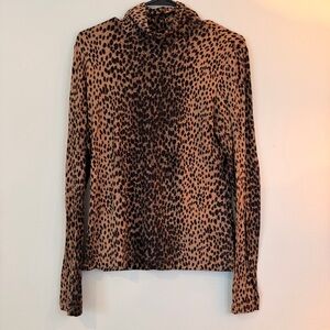 Leopard Print Mock Neck Long-Sleeve Top - Brown/Black